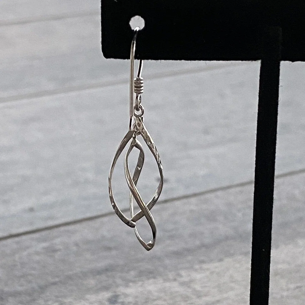 925 MA Thailand Sterling Silver Earrings Dangles Drops Art Deco Textured VTG